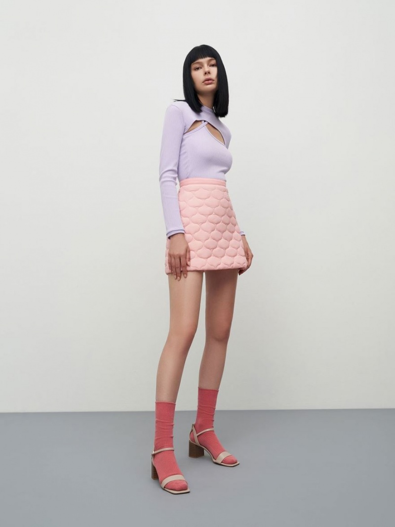 σανδαλια με τακουνι Charles And Keith Ankle λουρακια Stacked Μπεζ | 24158-ESRW