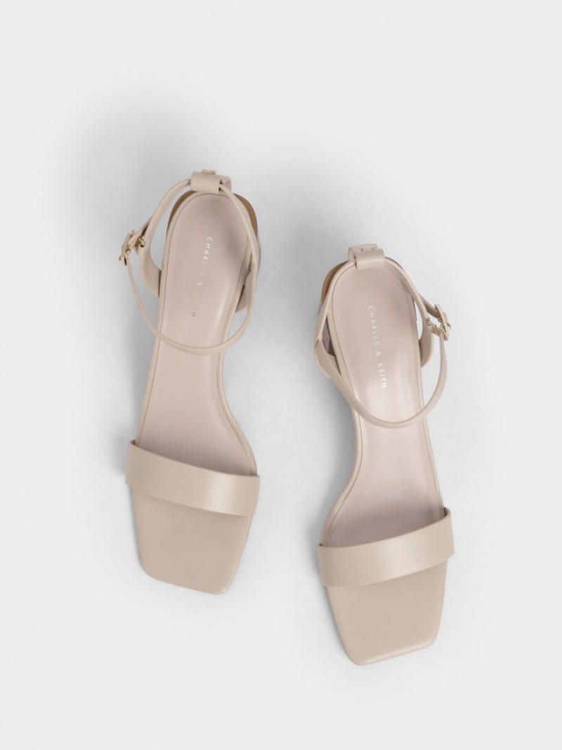 σανδαλια με τακουνι Charles And Keith Ankle λουρακια Stacked Μπεζ | 24158-ESRW