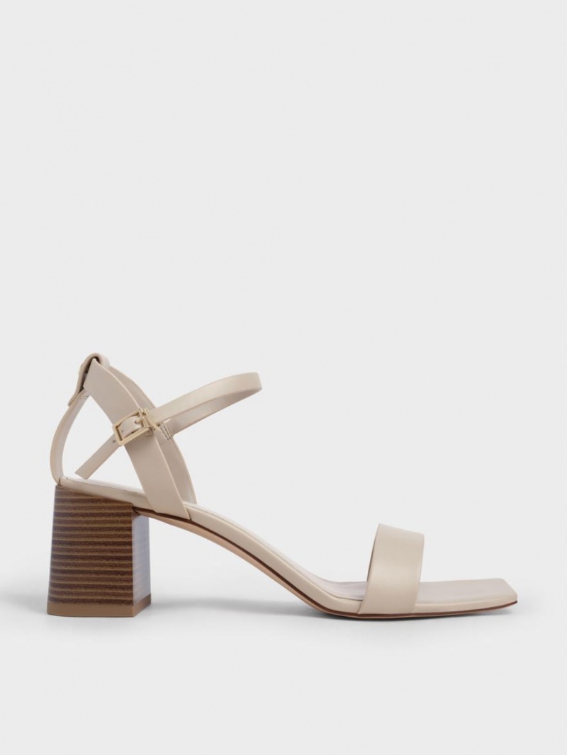 σανδαλια με τακουνι Charles And Keith Ankle λουρακια Stacked Μπεζ | 24158-ESRW