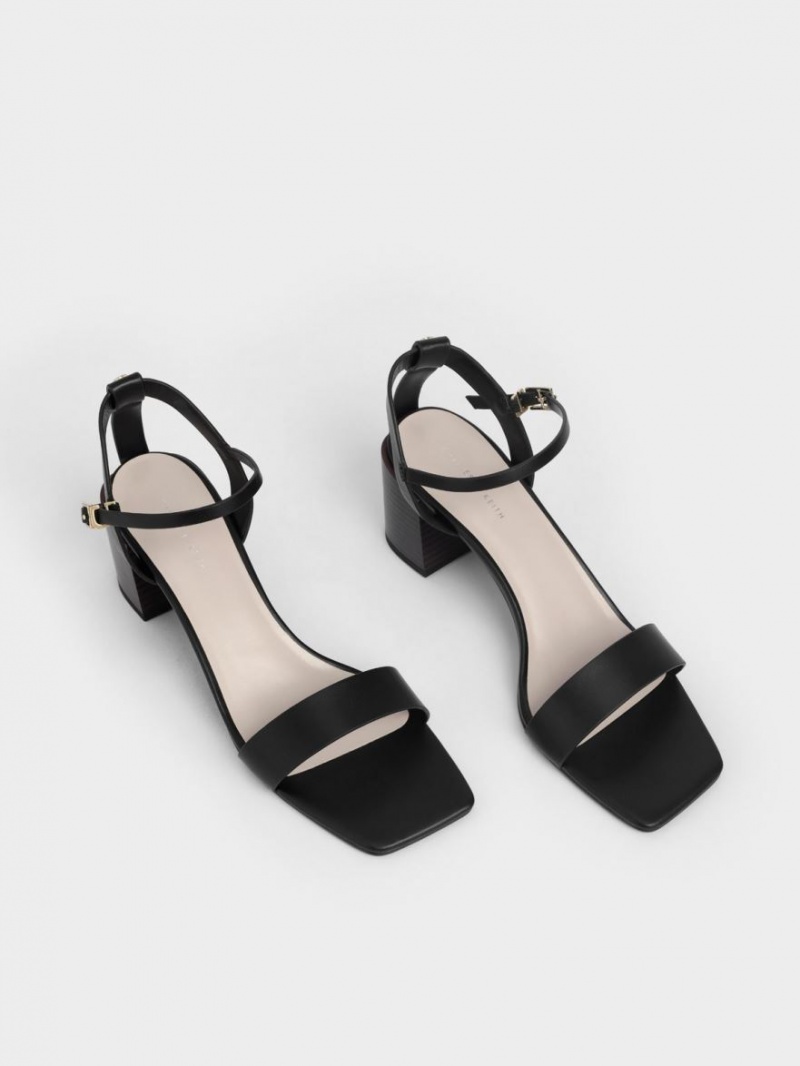 σανδαλια με τακουνι Charles And Keith Ankle λουρακια Stacked μαυρα | 43719-IQBR