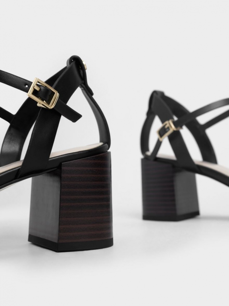 σανδαλια με τακουνι Charles And Keith Ankle λουρακια Stacked μαυρα | 43719-IQBR