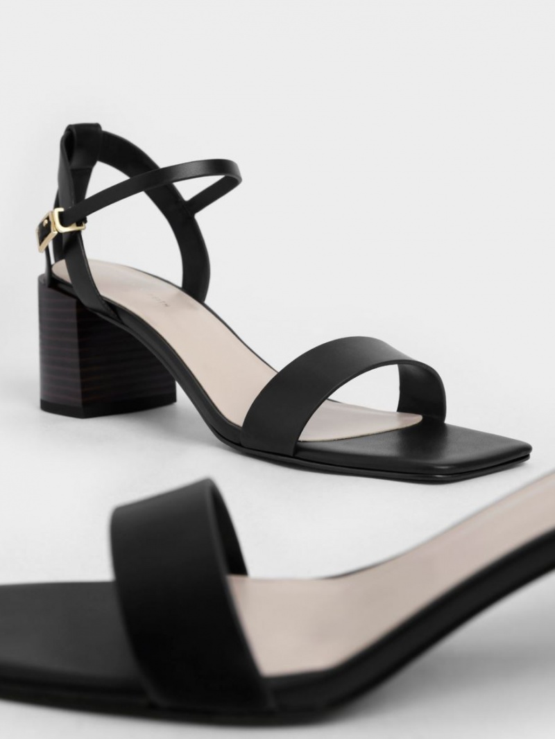 σανδαλια με τακουνι Charles And Keith Ankle λουρακια Stacked μαυρα | 43719-IQBR