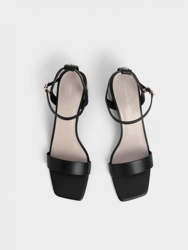σανδαλια με τακουνι Charles And Keith Ankle λουρακια Stacked μαυρα | 43719-IQBR
