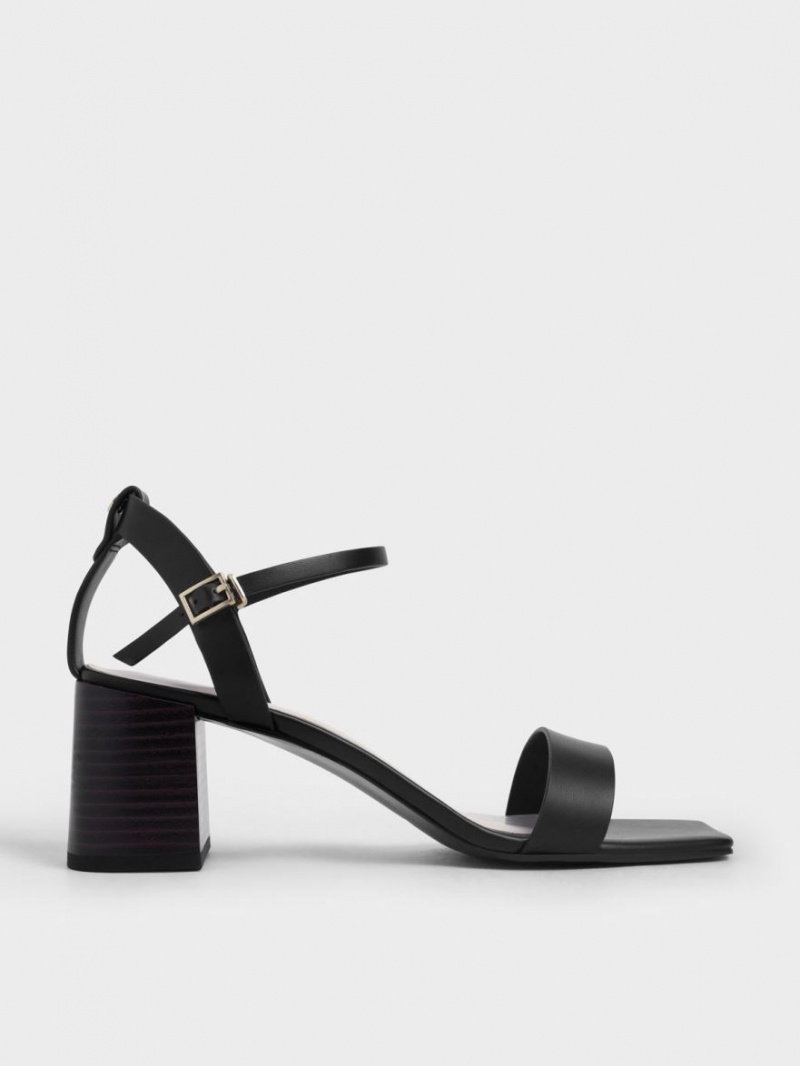 σανδαλια με τακουνι Charles And Keith Ankle λουρακια Stacked μαυρα | 43719-IQBR