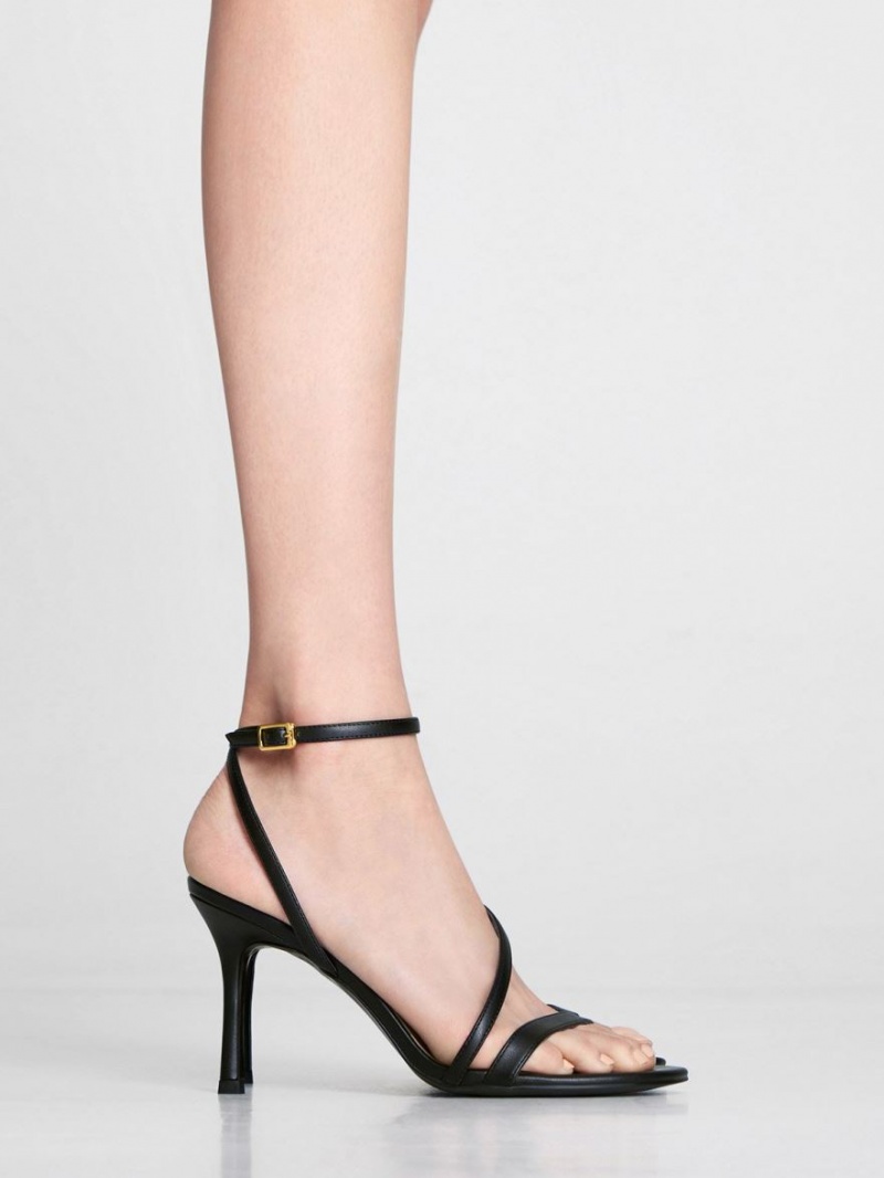 σανδαλια με τακουνι Charles And Keith Asymmetric strappy μαυρα | 92601-DIHP