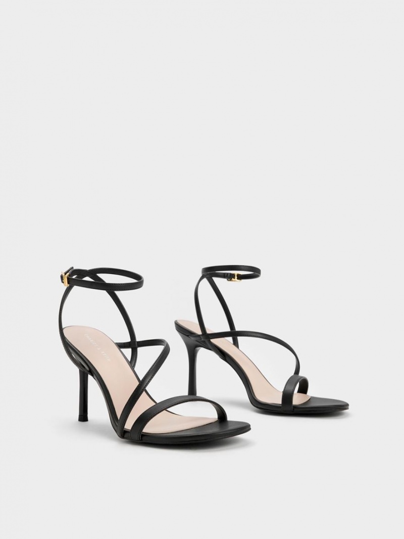 σανδαλια με τακουνι Charles And Keith Asymmetric strappy μαυρα | 92601-DIHP