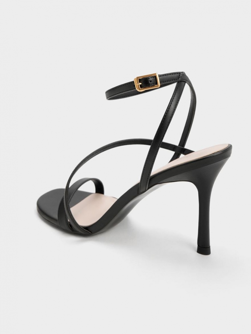 σανδαλια με τακουνι Charles And Keith Asymmetric strappy μαυρα | 92601-DIHP