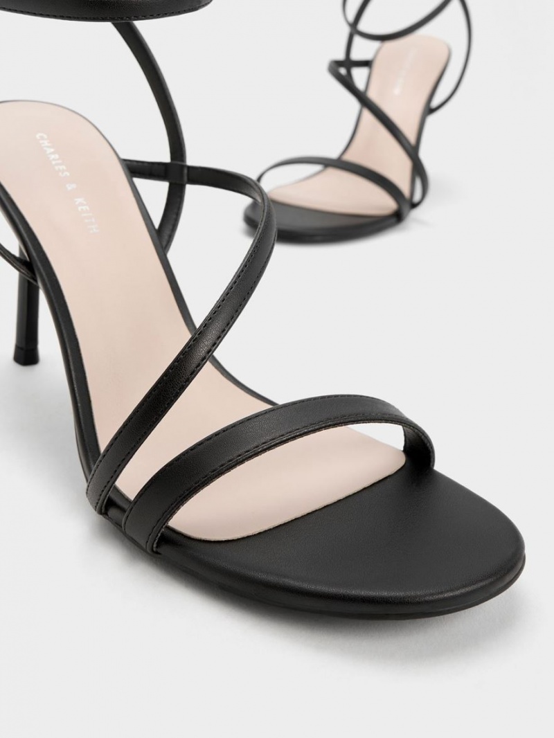 σανδαλια με τακουνι Charles And Keith Asymmetric strappy μαυρα | 92601-DIHP