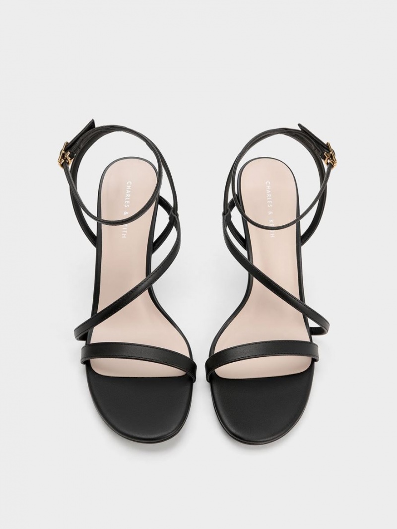 σανδαλια με τακουνι Charles And Keith Asymmetric strappy μαυρα | 92601-DIHP