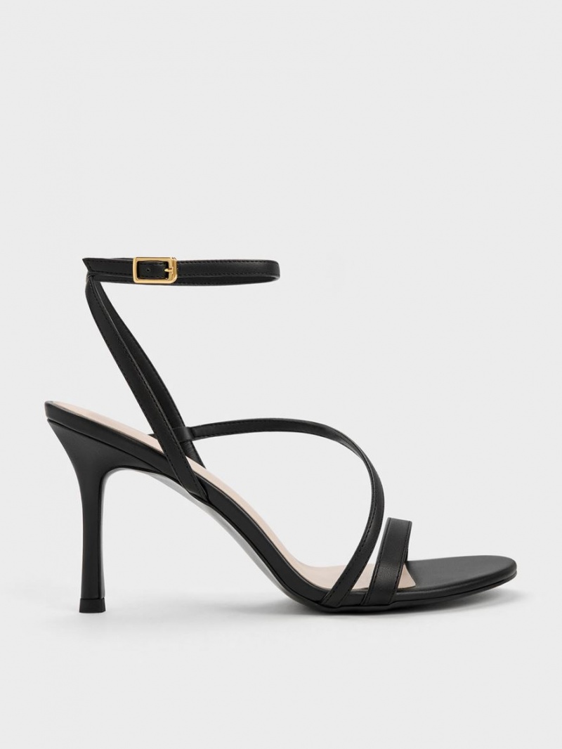 σανδαλια με τακουνι Charles And Keith Asymmetric strappy μαυρα | 92601-DIHP