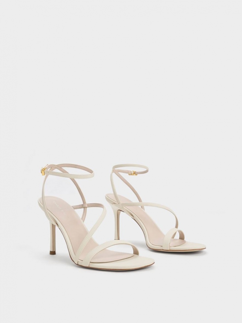 σανδαλια με τακουνι Charles And Keith Asymmetric strappy κρέμα | 28901-NKLB