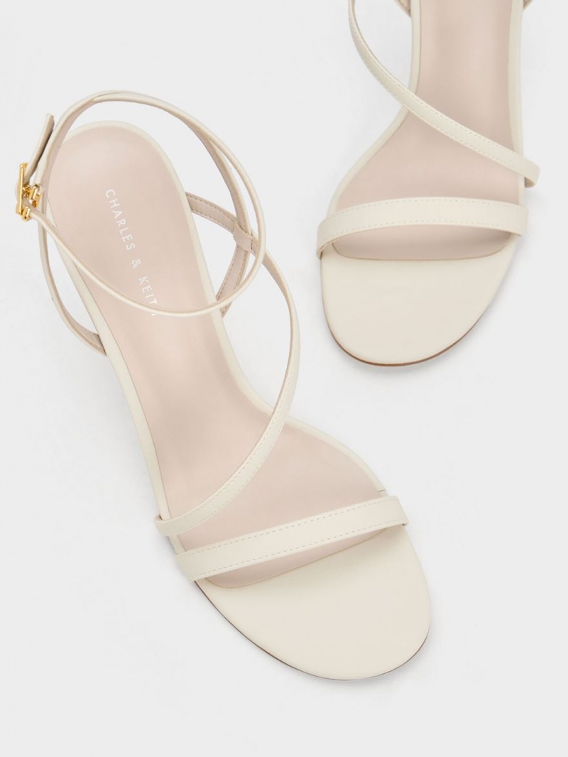 σανδαλια με τακουνι Charles And Keith Asymmetric strappy κρέμα | 28901-NKLB