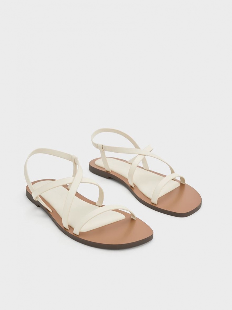 Σανδάλια Με Λουριά Charles And Keith Asymmetrical ασπρα | 56948-NQJF