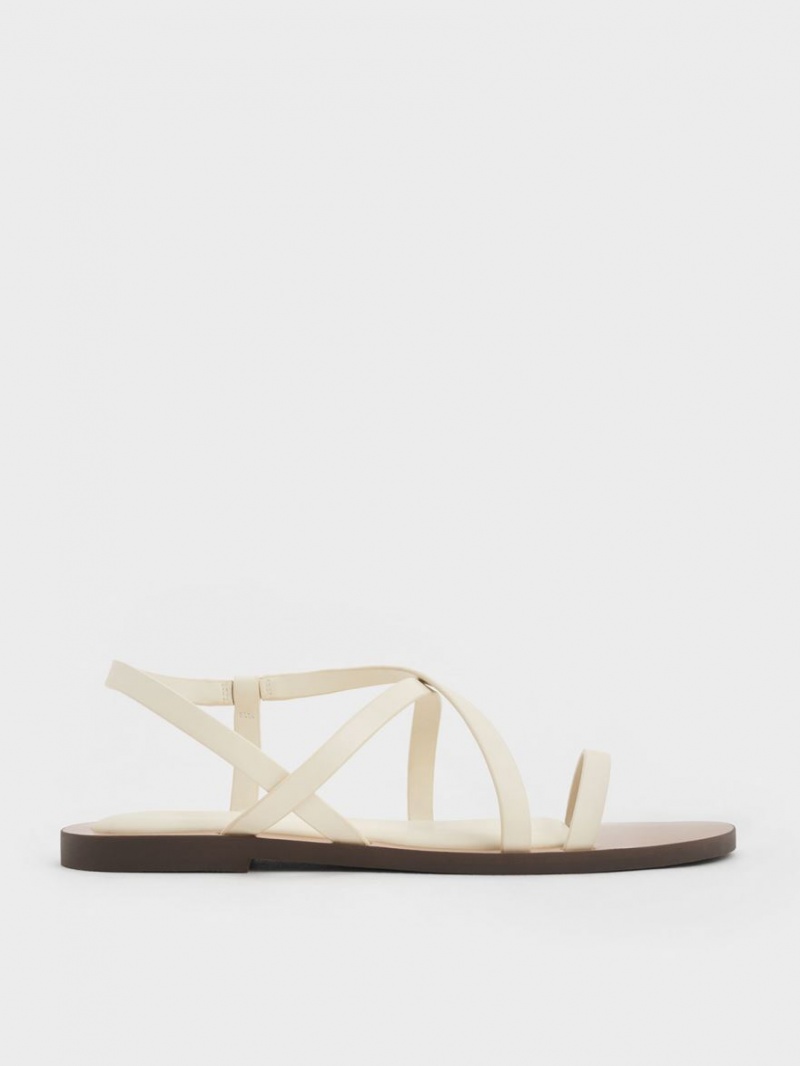 Σανδάλια Με Λουριά Charles And Keith Asymmetrical ασπρα | 56948-NQJF