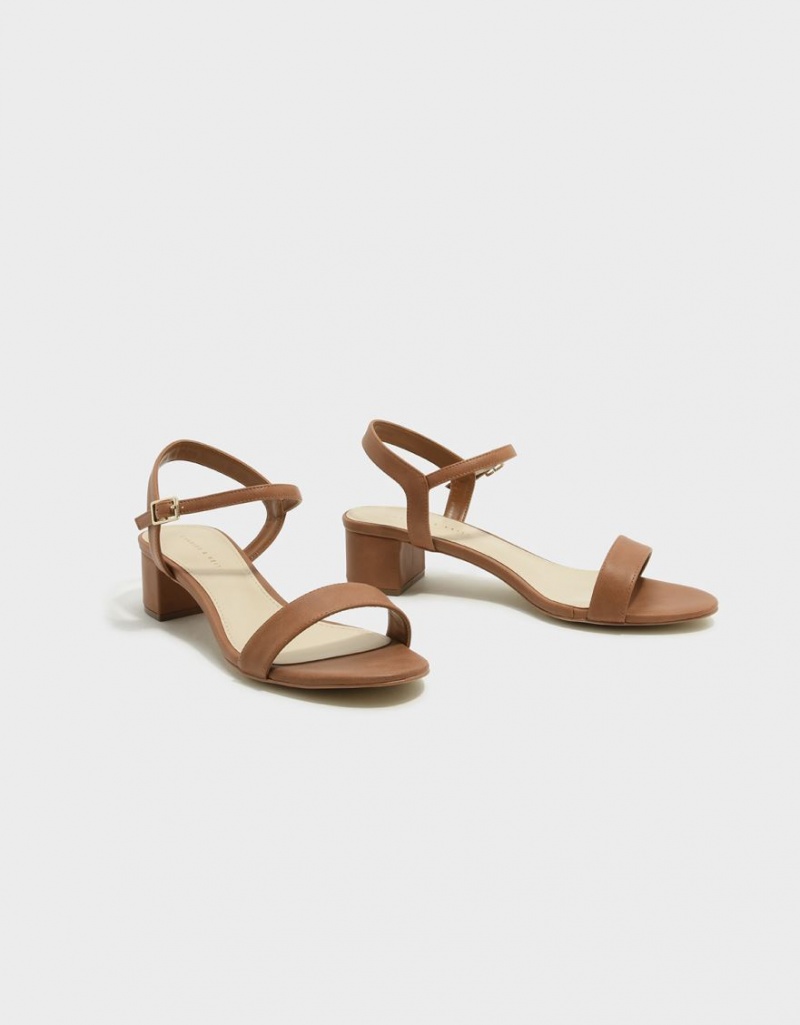 σανδαλια με τακουνι Charles And Keith Basic Open-toe καφε | 12357-WOVF