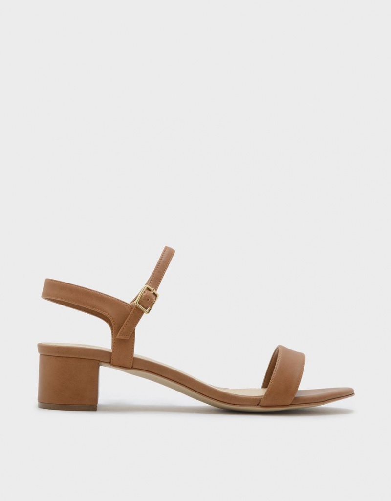 σανδαλια με τακουνι Charles And Keith Basic Open-toe καφε | 12357-WOVF