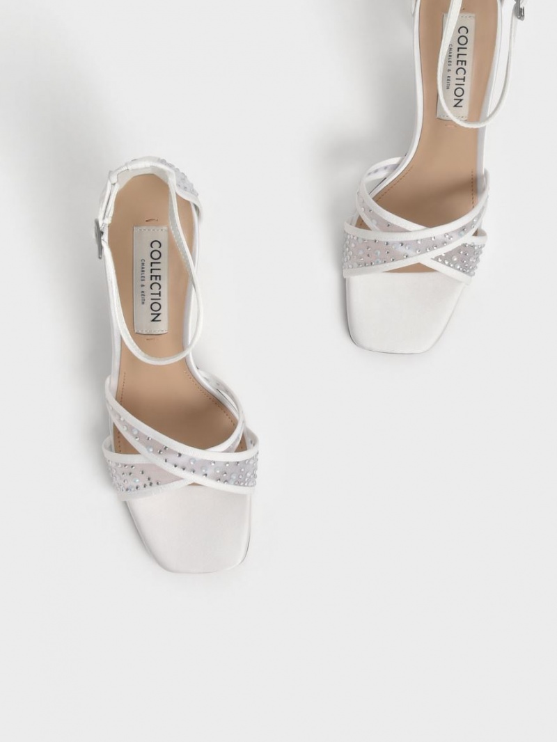 σανδαλια με τακουνι Charles And Keith Blythe Mesh & Satin Embellished ασπρα | 72563-OUVW
