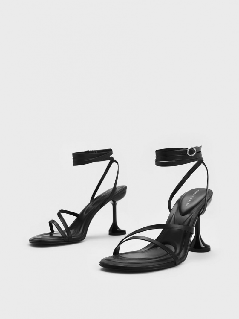 Σανδάλια Με Λουριά Charles And Keith Celestine Sculptural Heel μαυρα | 78154-VYJS