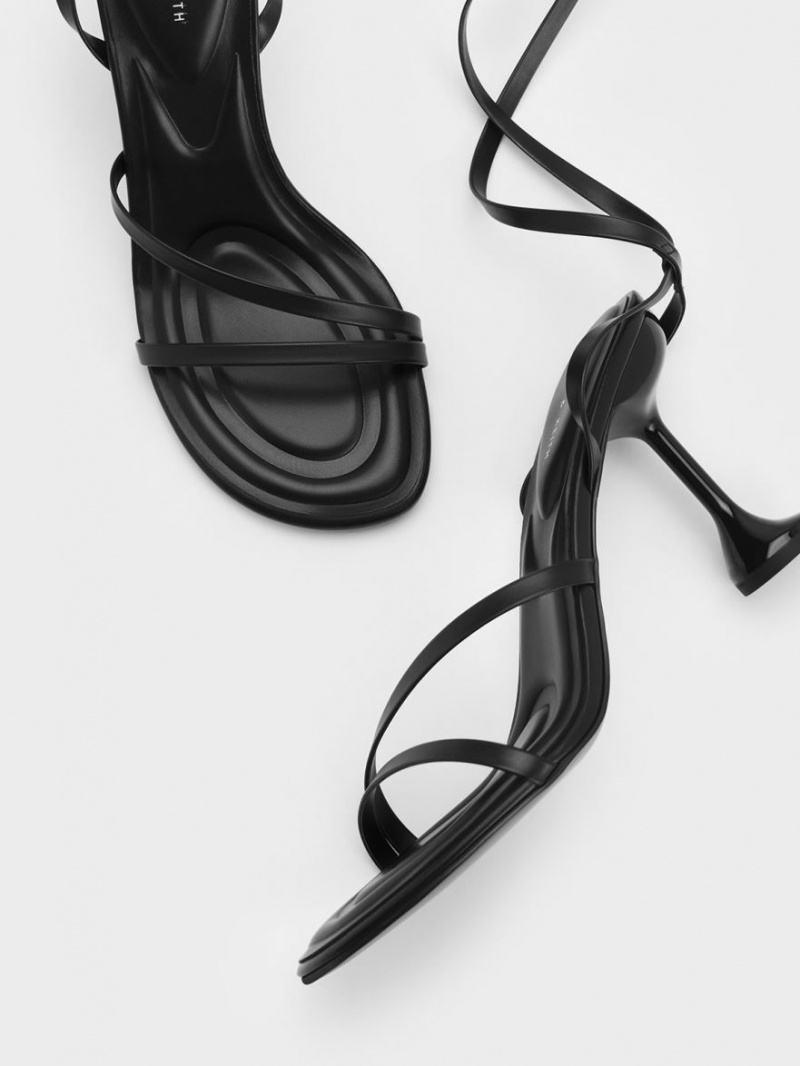 Σανδάλια Με Λουριά Charles And Keith Celestine Sculptural Heel μαυρα | 78154-VYJS