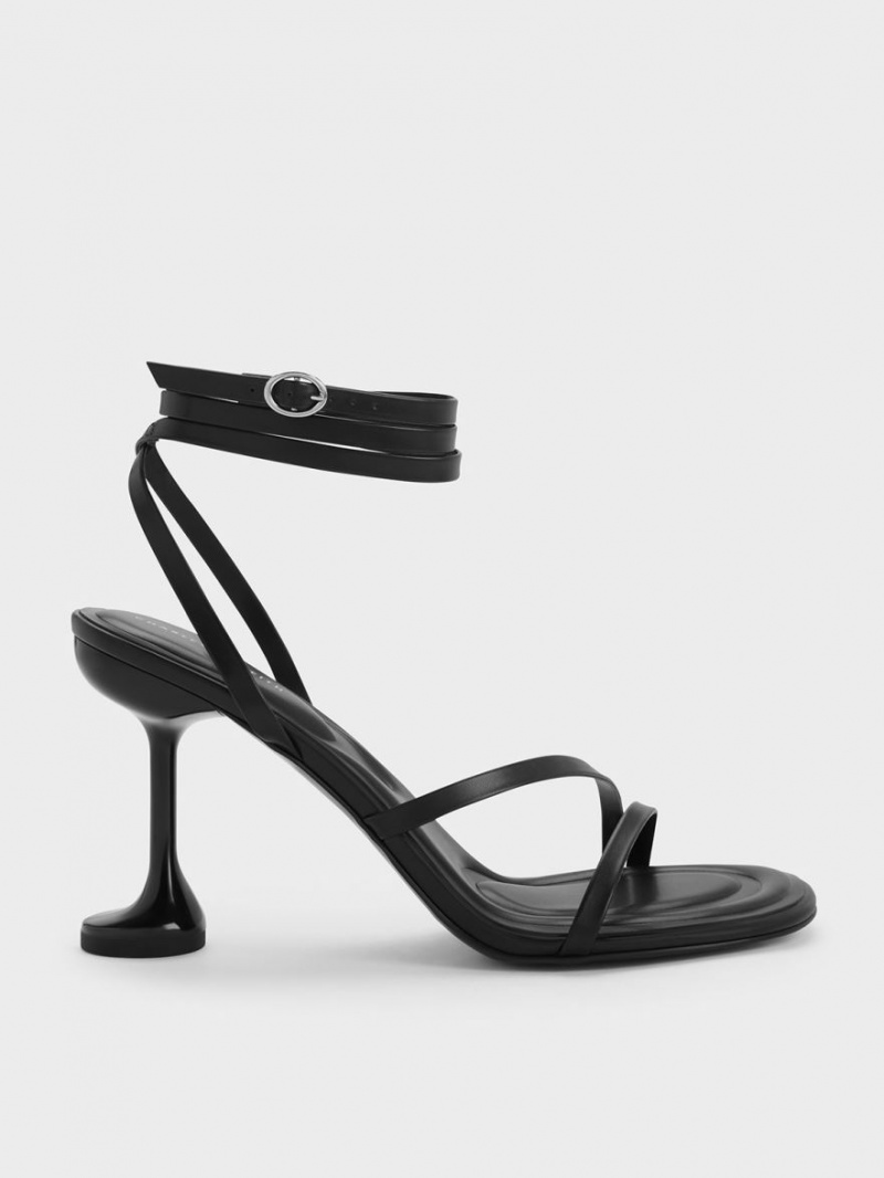 Σανδάλια Με Λουριά Charles And Keith Celestine Sculptural Heel μαυρα | 78154-VYJS