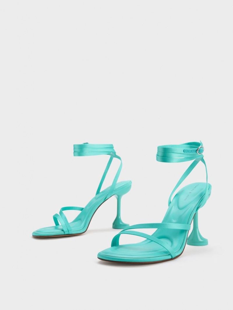 Σανδάλια Με Λουριά Charles And Keith Celestine Sculptural Heel τυρκουάζ | 30724-BFEW
