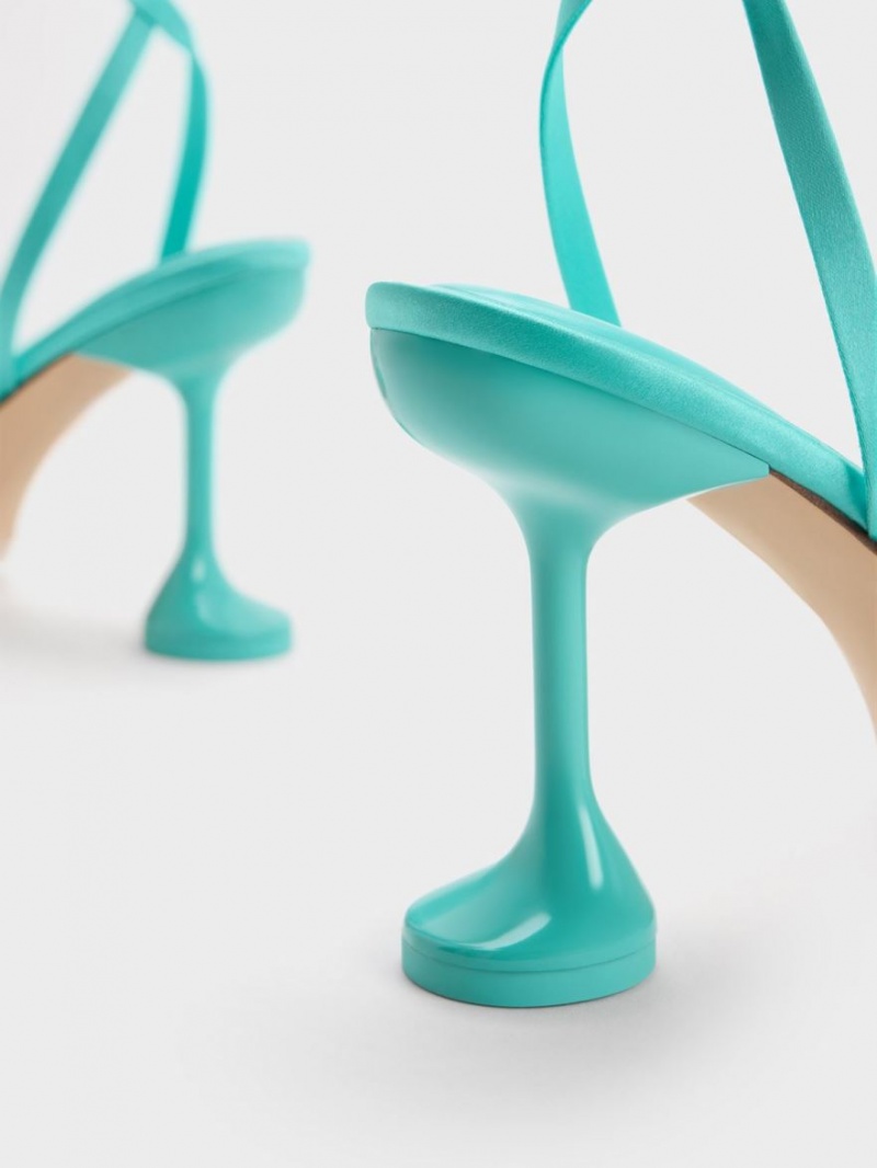 Σανδάλια Με Λουριά Charles And Keith Celestine Sculptural Heel τυρκουάζ | 30724-BFEW