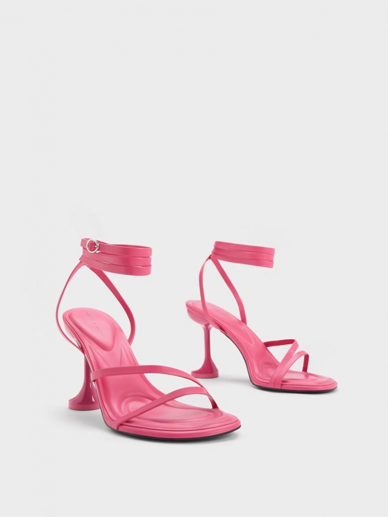 Σανδάλια Με Λουριά Charles And Keith Celestine Sculptural Heel ροζ | 75184-IDEU