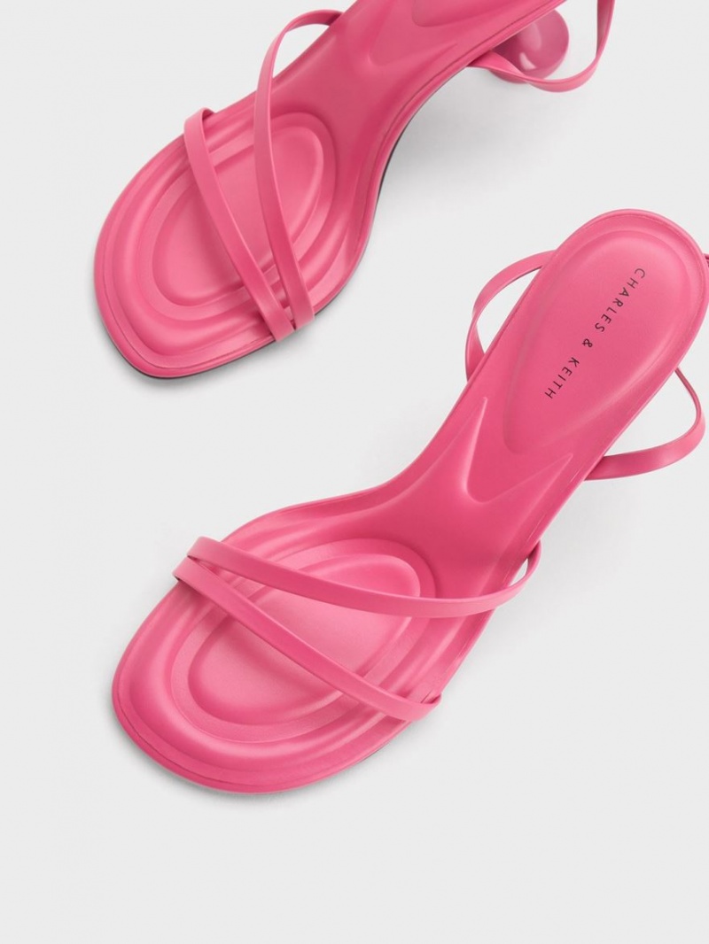 Σανδάλια Με Λουριά Charles And Keith Celestine Sculptural Heel ροζ | 75184-IDEU