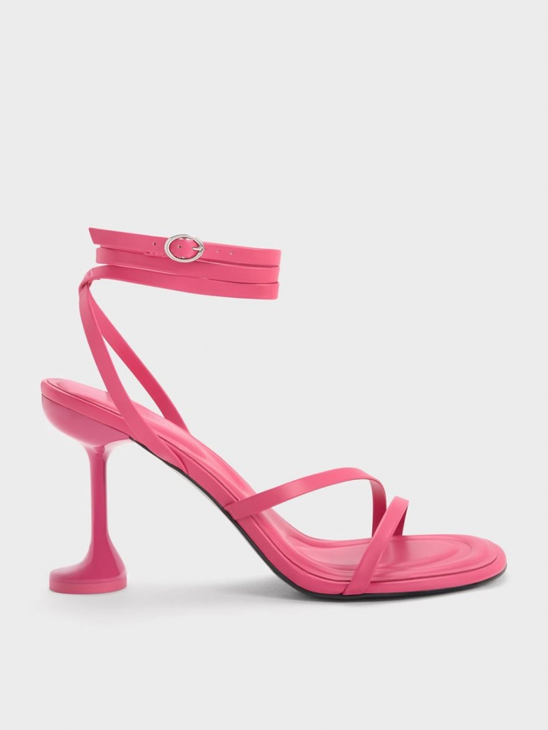 Σανδάλια Με Λουριά Charles And Keith Celestine Sculptural Heel ροζ | 75184-IDEU