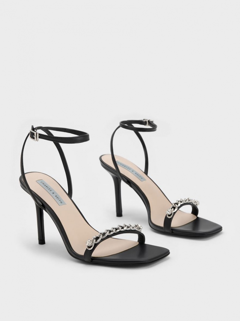Σανδάλια Με Λουριά Charles And Keith Chain-Embellished Ankle μαυρα | 04185-HCVE