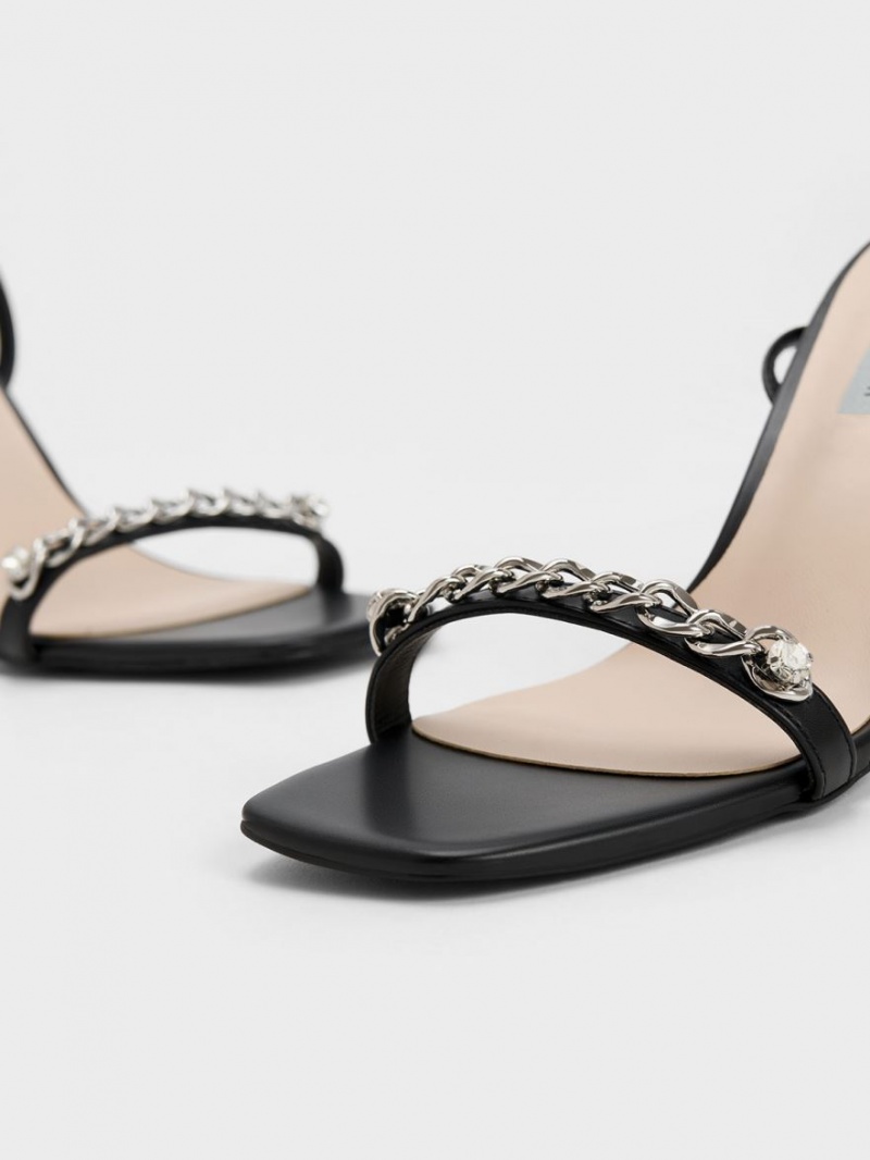 Σανδάλια Με Λουριά Charles And Keith Chain-Embellished Ankle μαυρα | 04185-HCVE