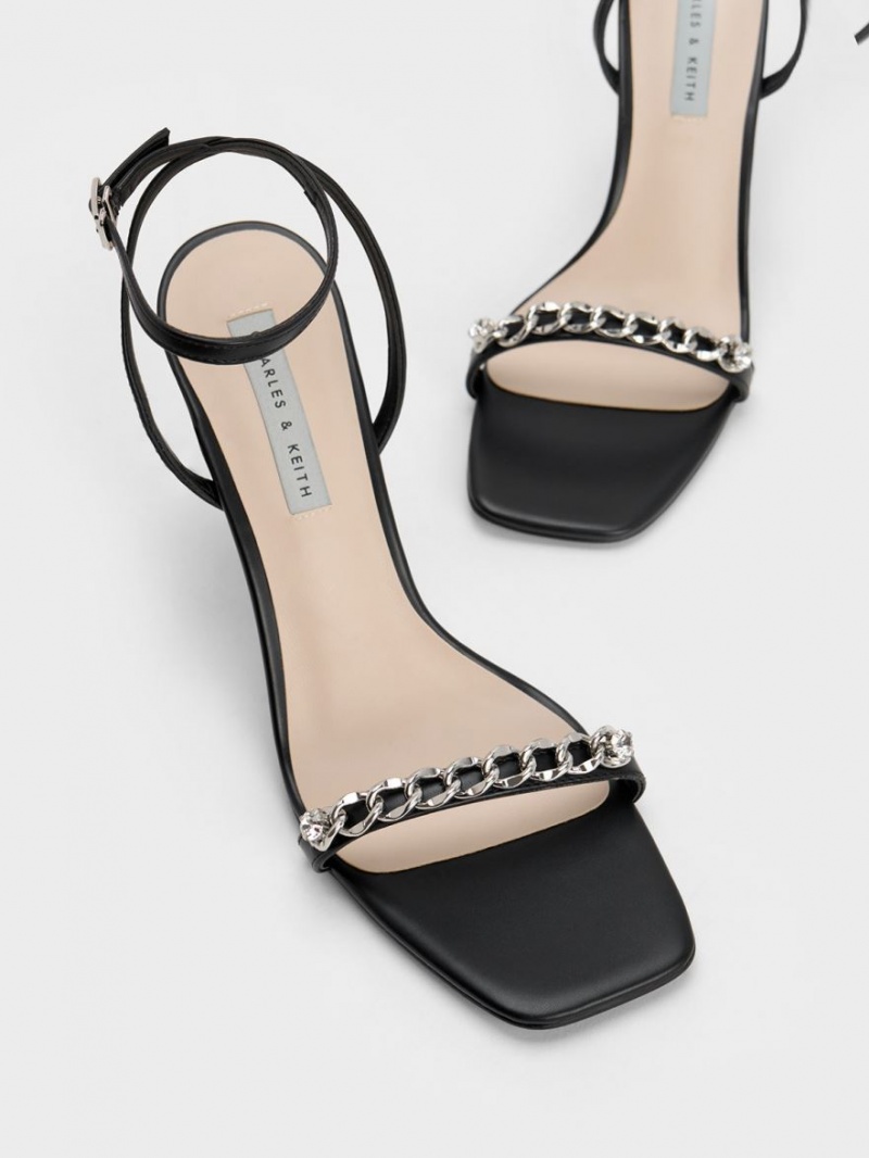 Σανδάλια Με Λουριά Charles And Keith Chain-Embellished Ankle μαυρα | 04185-HCVE