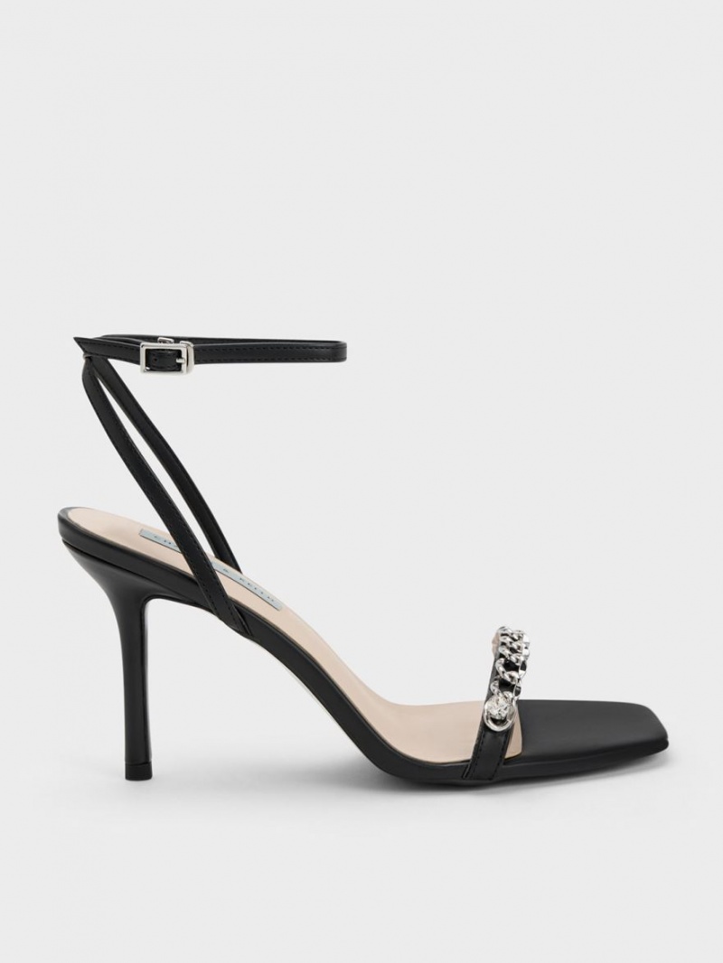 Σανδάλια Με Λουριά Charles And Keith Chain-Embellished Ankle μαυρα | 04185-HCVE