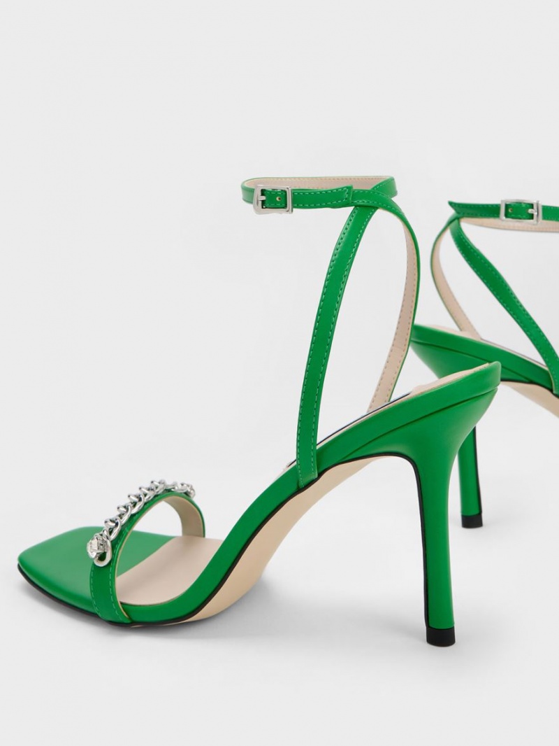 Σανδάλια Με Λουριά Charles And Keith Chain-Embellished Ankle πρασινο | 47962-OKQM