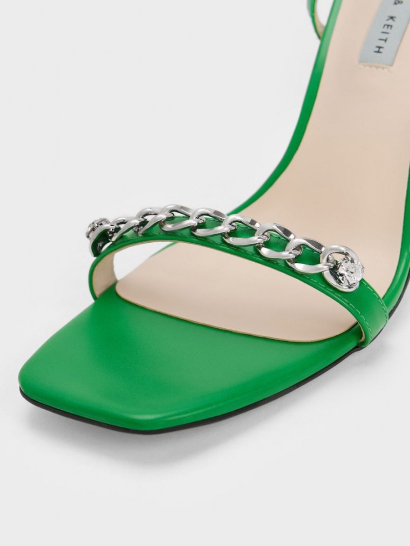 Σανδάλια Με Λουριά Charles And Keith Chain-Embellished Ankle πρασινο | 47962-OKQM