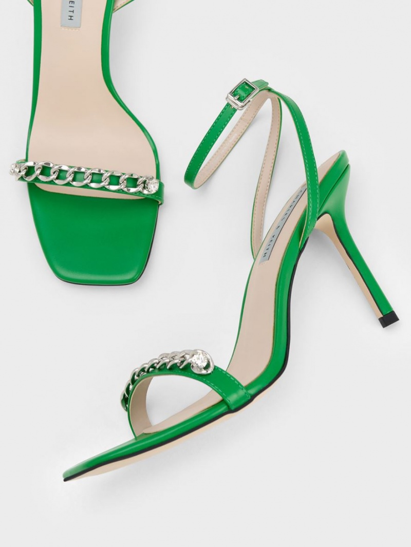 Σανδάλια Με Λουριά Charles And Keith Chain-Embellished Ankle πρασινο | 47962-OKQM