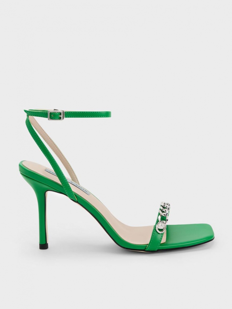 Σανδάλια Με Λουριά Charles And Keith Chain-Embellished Ankle πρασινο | 47962-OKQM