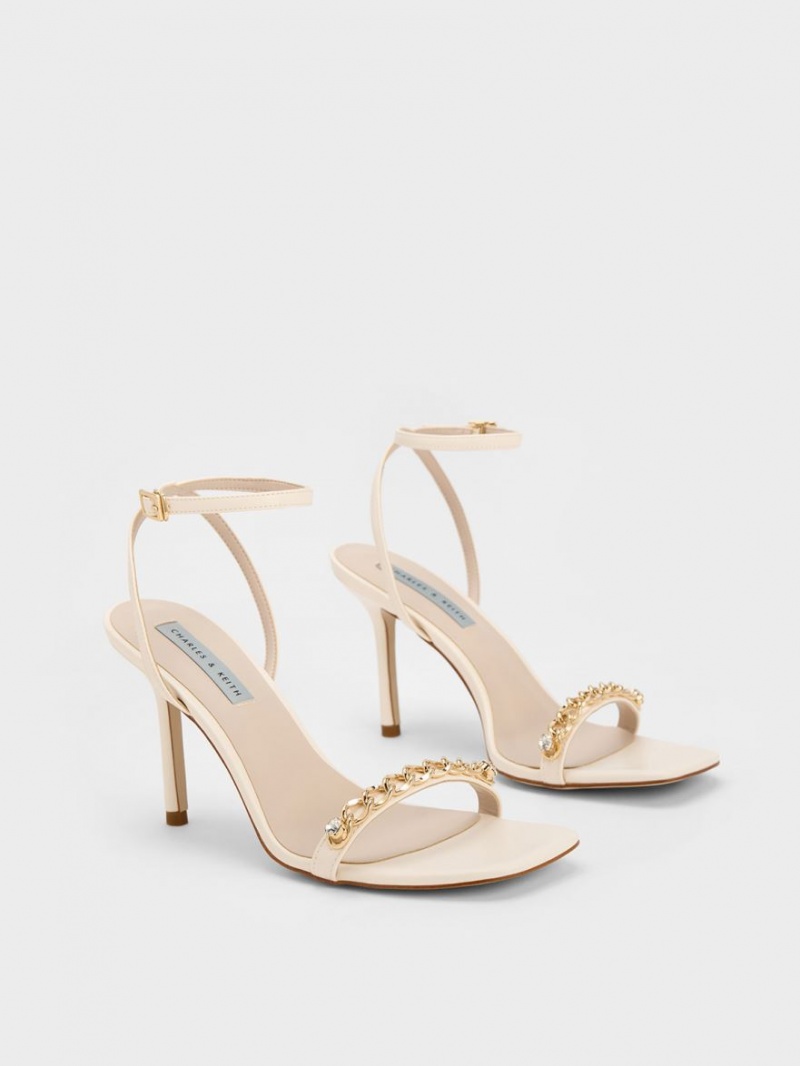 Σανδάλια Με Λουριά Charles And Keith Chain-Embellished Ankle κρέμα | 54913-OXFG