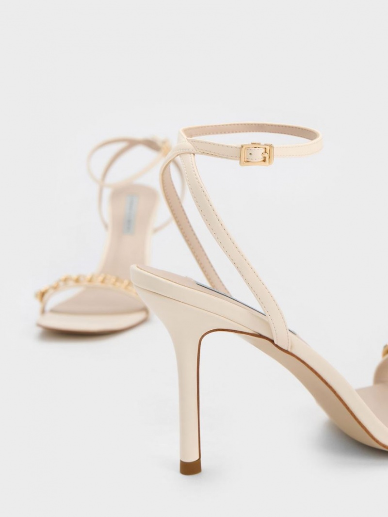 Σανδάλια Με Λουριά Charles And Keith Chain-Embellished Ankle κρέμα | 54913-OXFG