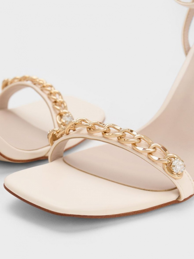Σανδάλια Με Λουριά Charles And Keith Chain-Embellished Ankle κρέμα | 54913-OXFG