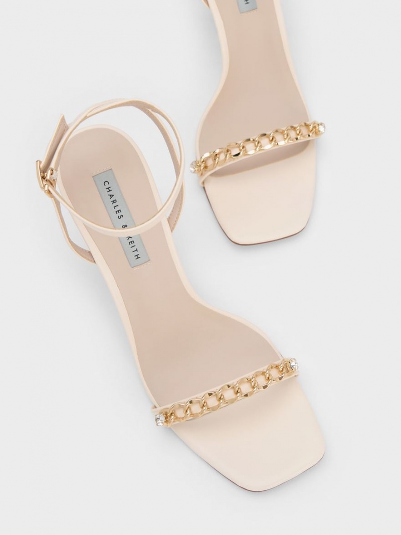 Σανδάλια Με Λουριά Charles And Keith Chain-Embellished Ankle κρέμα | 54913-OXFG