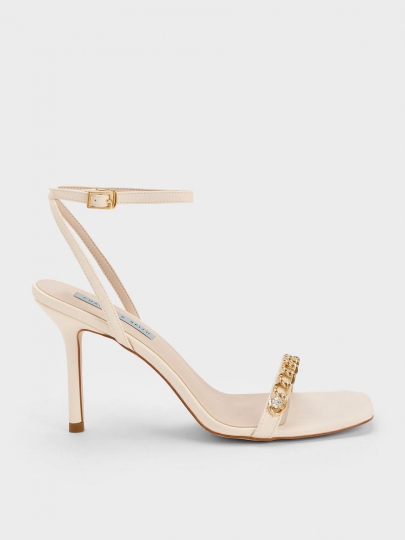 Σανδάλια Με Λουριά Charles And Keith Chain-Embellished Ankle κρέμα | 54913-OXFG