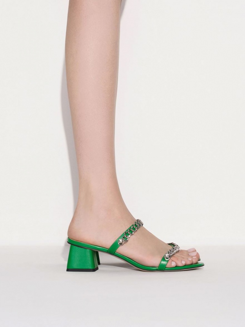 σανδαλια με τακουνι Charles And Keith Chain-Link Block πρασινο | 04795-CHGB