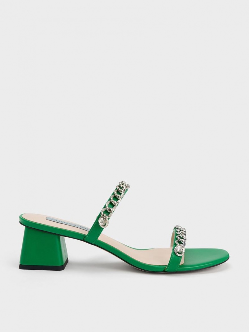 σανδαλια με τακουνι Charles And Keith Chain-Link Block πρασινο | 04795-CHGB