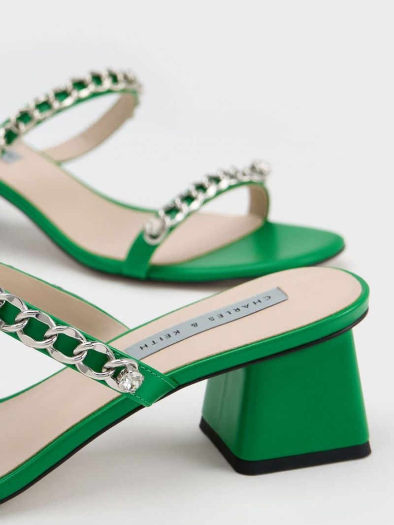 σανδαλια με τακουνι Charles And Keith Chain-Link Block πρασινο | 04795-CHGB