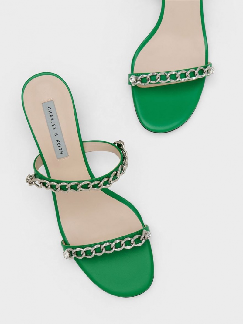 σανδαλια με τακουνι Charles And Keith Chain-Link Block πρασινο | 04795-CHGB