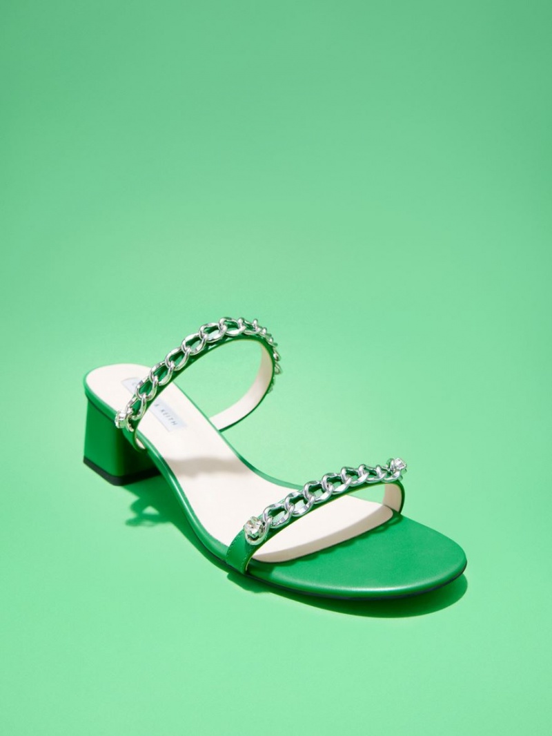 σανδαλια με τακουνι Charles And Keith Chain-Link Block πρασινο | 04795-CHGB