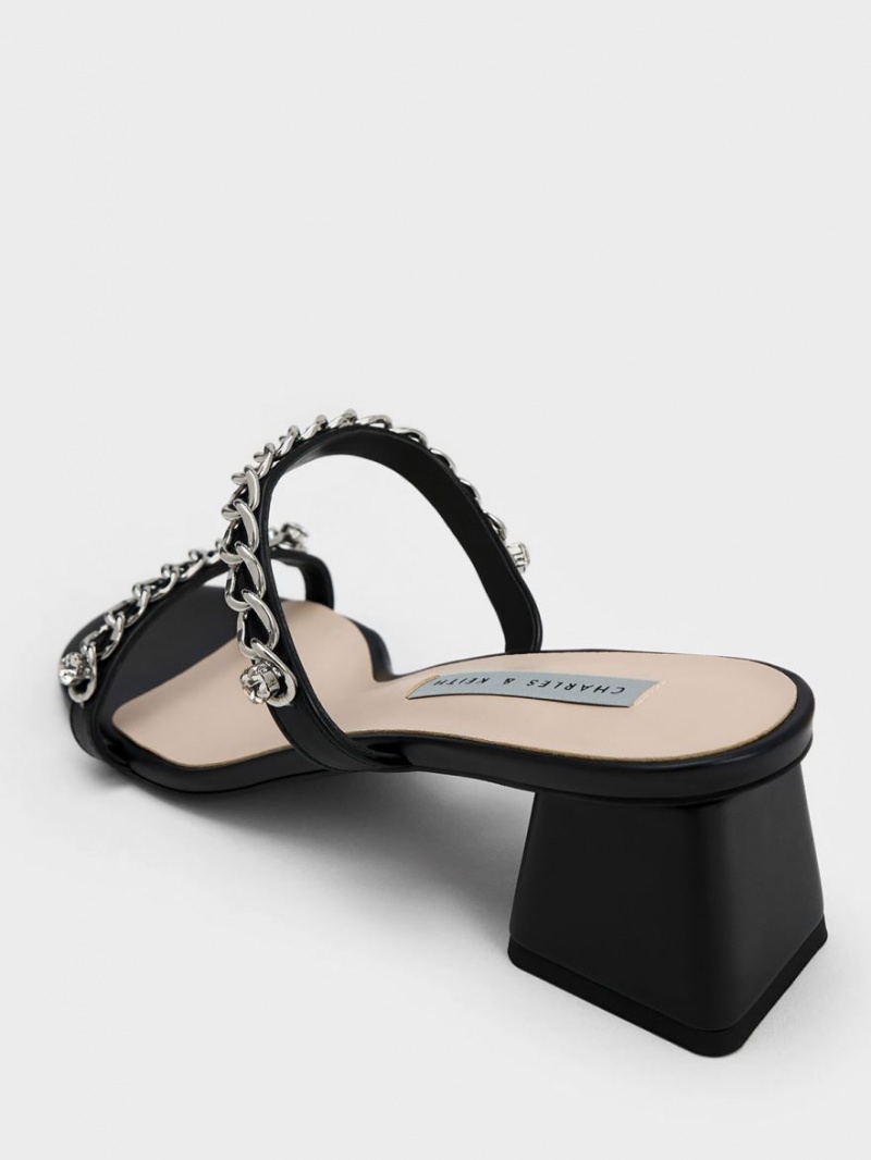σανδαλια με τακουνι Charles And Keith Chain-Link Block μαυρα | 63245-VWSH
