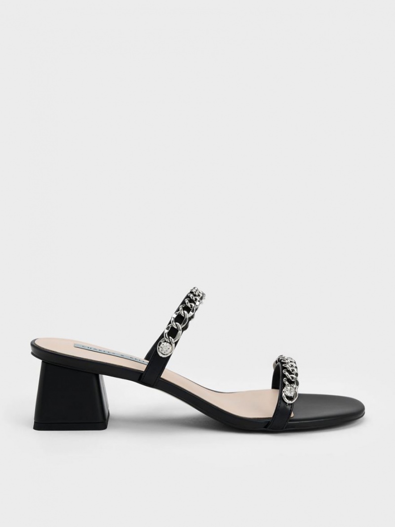 σανδαλια με τακουνι Charles And Keith Chain-Link Block μαυρα | 63245-VWSH