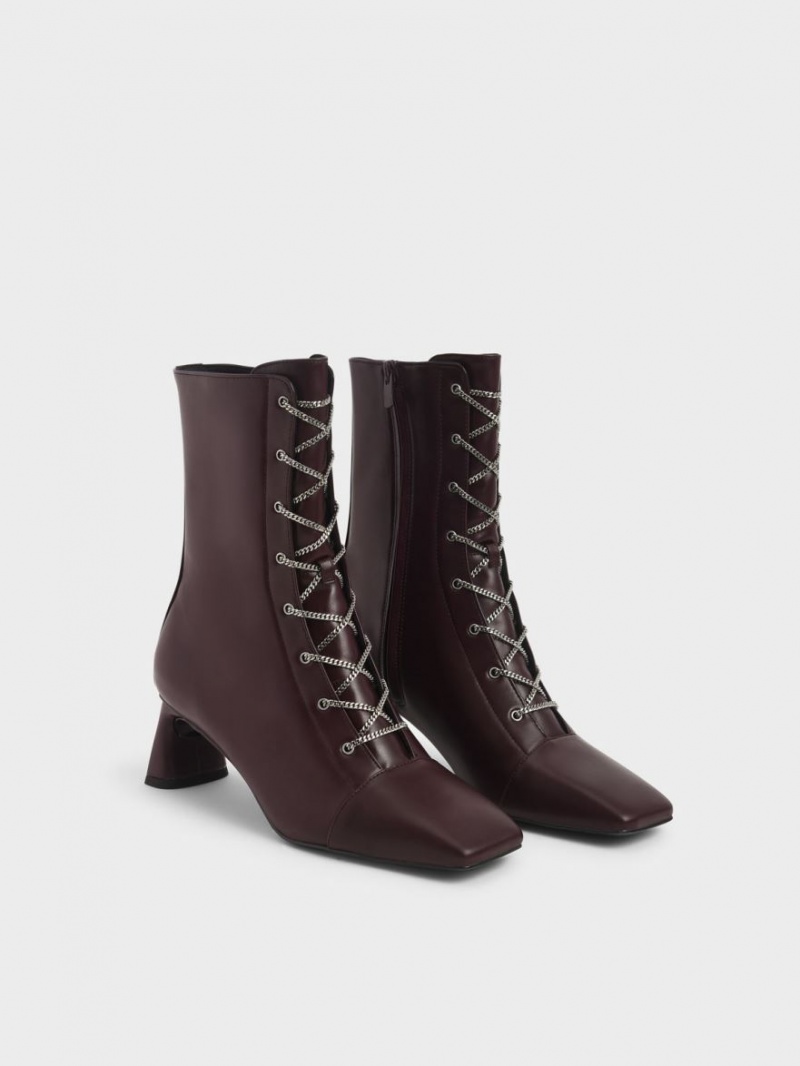 μποτεσ με κορδονια Charles And Keith Chain Calf μπορντο | 12863-WFDY